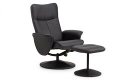 Ashfield Black Leather Recliner & Stool - thumbnail 1
