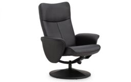 Ashfield Black Leather Recliner & Stool - thumbnail 3