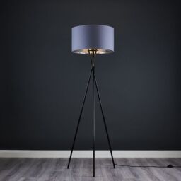 ValueLights Camden Black Metal Tripod Floor Lamp with Grey & Chrome Lamp Shade - thumbnail 3