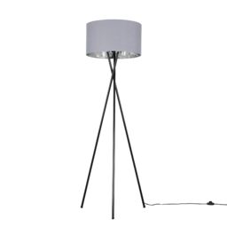 ValueLights Camden Black Metal Tripod Floor Lamp with Grey & Chrome Lamp Shade - thumbnail 6