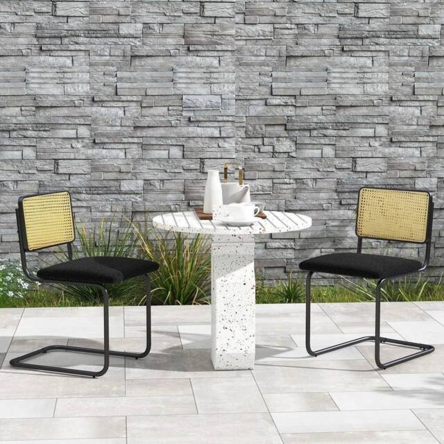 EONLION Set of 2 Rattan Bar Stools Upholstered Counter Height in Black - Size: 100 cm - image 1