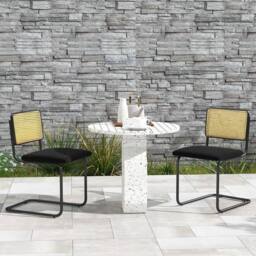 EONLION Set of 2 Rattan Bar Stools Upholstered Counter Height in Black - Size: 100 cm - thumbnail 1