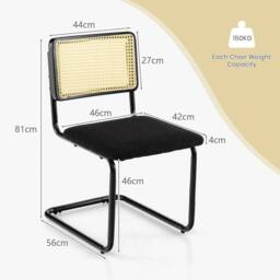 EONLION Set of 2 Rattan Bar Stools Upholstered Counter Height in Black - Size: 100 cm - thumbnail 2