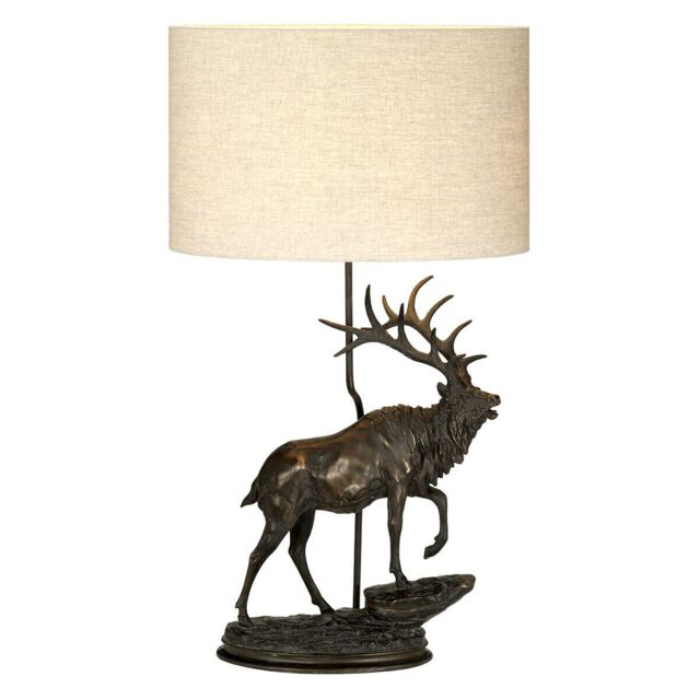 Loops Table Lamp Large Statuette Oval Natural Hessian Shade Bronze Patina LED E27 40w - image 1