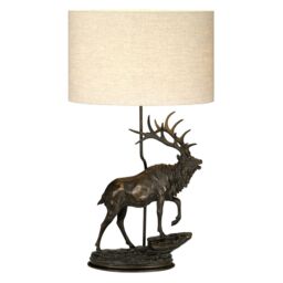 Loops Table Lamp Large Statuette Oval Natural Hessian Shade Bronze Patina LED E27 40w