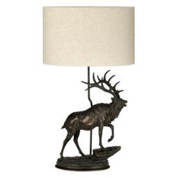 Loops Table Lamp Large Statuette Oval Natural Hessian Shade Bronze Patina LED E27 40w - thumbnail 2