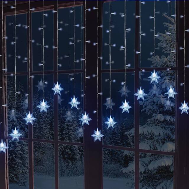 Globrite 104 LED Curtain Fairy Lights 8 Modes Christmas Decoration Snowflakes in Cool White - image 1