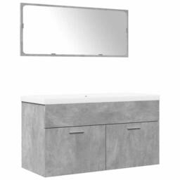 Berkfield Home 3 Piece Bathroom Furniture Set Concrete Grey Engineered Wood - thumbnail 2