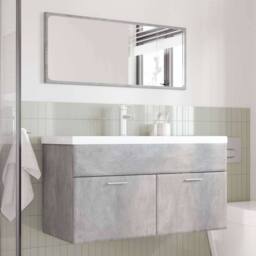 Berkfield Home 3 Piece Bathroom Furniture Set Concrete Grey Engineered Wood - thumbnail 3