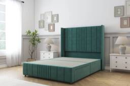 "Sloomy Hargrave Plush Divan Base No Drawers-54"" Wingback & 12"" Footboard in Emerald - Size: Double" - thumbnail 1