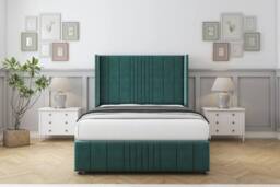 "Sloomy Hargrave Plush Divan Base No Drawers-54"" Wingback & 12"" Footboard in Emerald - Size: Double" - thumbnail 2