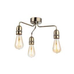 Netlighting Leon Industrial 3 Light Flush Ceiling Fitting Antique Brass in Gold