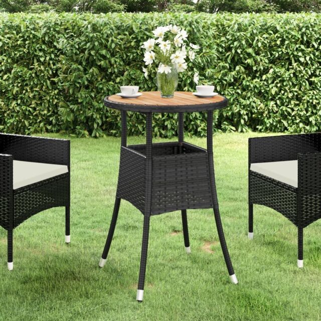 Berkfield Home Garden Table Ã˜60x75 cm Acacia Wood & Poly Rattan Black - Size: 60x75 cm - image 1