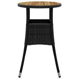 Berkfield Home Garden Table Ã˜60x75 cm Acacia Wood & Poly Rattan Black - Size: 60x75 cm - thumbnail 4