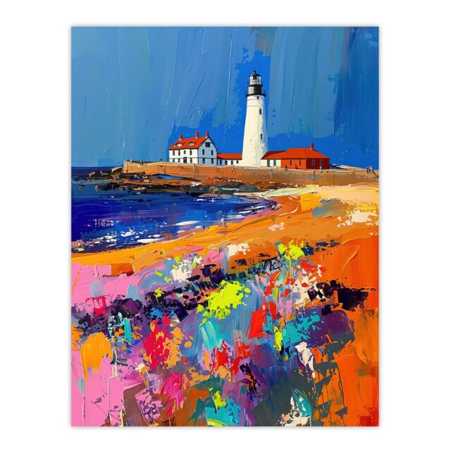 "Artery8 St Mary's Lighthouse Whitley Bay Palette Knife Wall Art Print - Size: W18"" x H24""" - image 1