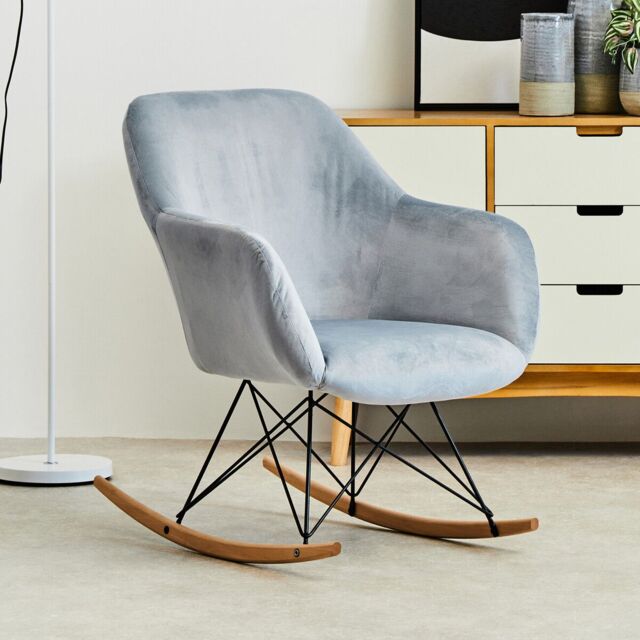 Orsina Small Velvet Rocking Chair, Versatile Velvet Desk Chair, Backrest Velvet Armchair, Accent Armchair in Blue - image 1