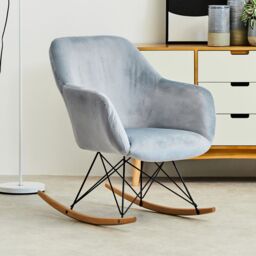 Orsina Small Velvet Rocking Chair, Versatile Velvet Desk Chair, Backrest Velvet Armchair, Accent Armchair in Blue