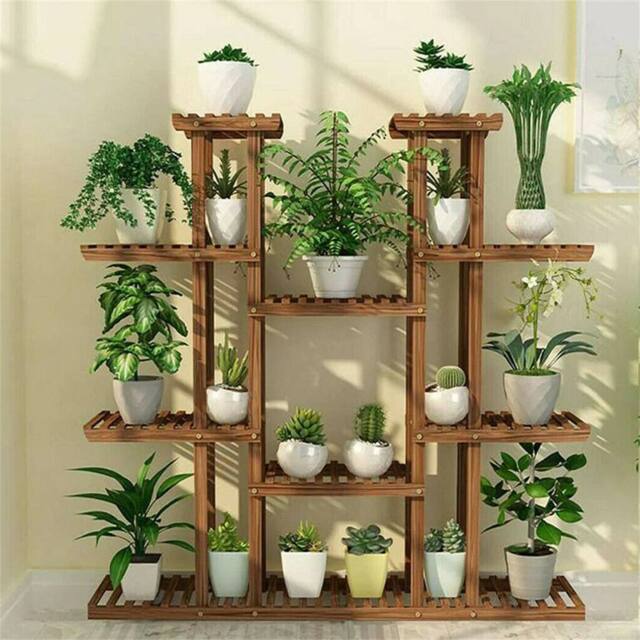 EONLION Wood Plant Stand Stylish Ladder Shelf in Brown - image 1