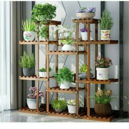 EONLION Wood Plant Stand Stylish Ladder Shelf in Brown - thumbnail 3