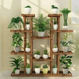 EONLION Wood Plant Stand Stylish Ladder Shelf in Brown - thumbnail 1