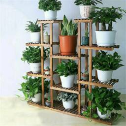 EONLION Wood Plant Stand Stylish Ladder Shelf in Brown - thumbnail 5