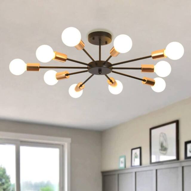 NIVOR 10 light Industrial Chandelier Mid Century Flush Mount Ceiling Light in Black - image 1