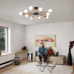 NIVOR 10 light Industrial Chandelier Mid Century Flush Mount Ceiling Light in Black - thumbnail 7