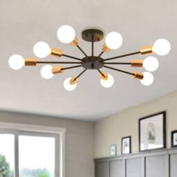 NIVOR 10 light Industrial Chandelier Mid Century Flush Mount Ceiling Light in Black - thumbnail 1