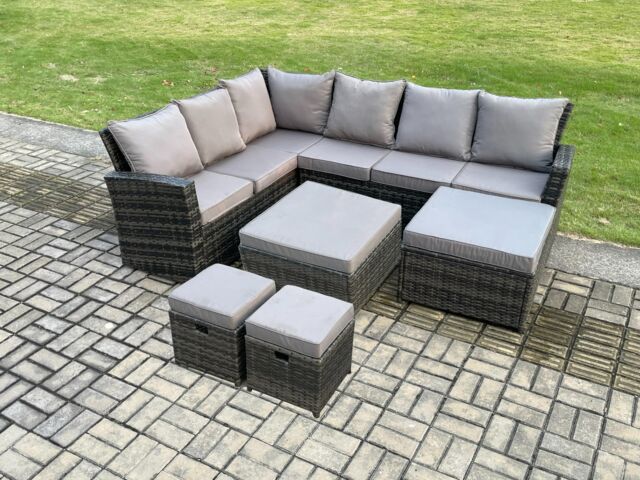 Fimous 10 Seat Rattan Garden Furniture Corner Sofa Set Outdoor Patio Sofa Chair Table Set in Dark Grey - image 1