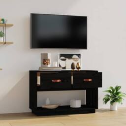 Berkfield Home TV Cabinet Black 90x40x60 cm Solid Wood Pine - Size: 90 x 40 x 60 cm