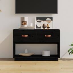 Berkfield Home TV Cabinet Black 90x40x60 cm Solid Wood Pine - Size: 90 x 40 x 60 cm - thumbnail 2