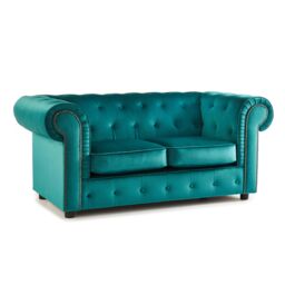 Furnishings For Less UK Ashbourne Chesterfield Velvet Fabric Sofa Suite 3 Seater & 2 Seater Studded Design in Teal - thumbnail 4