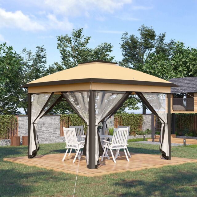 OUTSUNNY Pop Up Gazebo Height Adjustable Canopy Tent w/ Carrying Bag in Beige - image 1