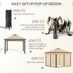 OUTSUNNY Pop Up Gazebo Height Adjustable Canopy Tent w/ Carrying Bag in Beige - thumbnail 5