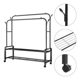 Living and Home 2-Rod Clothes Rack Garment Holder with Wheels & 2-tier Storage Shelf in Black - thumbnail 7