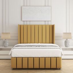 "BSSPOKE Zoe Divan Bed Plush Velvet 54"" Headboard & No Mattress No Drawers in Mustard - Size: Small Double" - thumbnail 3