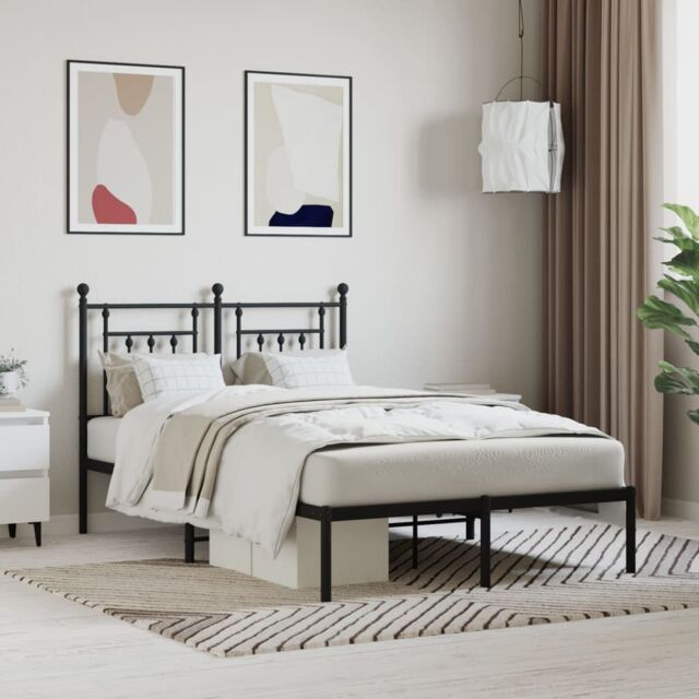 Berkfield Home Metal Bed Frame with Headboard Black 120x190 cm Small Double - image 1