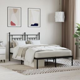 Berkfield Home Metal Bed Frame with Headboard Black 120x190 cm Small Double