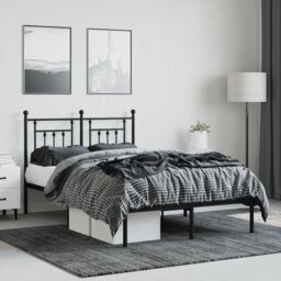 Berkfield Home Metal Bed Frame with Headboard Black 120x190 cm Small Double - thumbnail 3