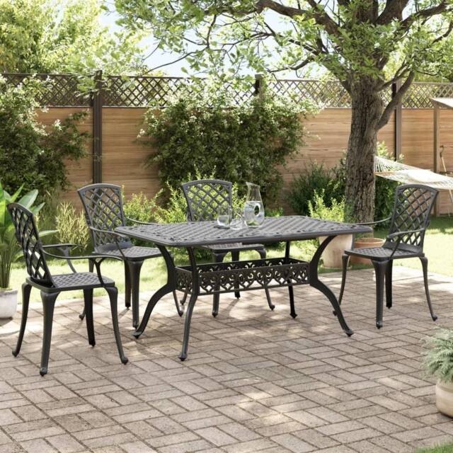 Berkfield Home 5 Piece Garden Dining Set Black Cast Aluminium - image 1