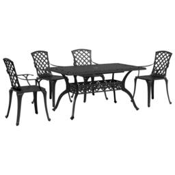 Berkfield Home 5 Piece Garden Dining Set Black Cast Aluminium - thumbnail 2