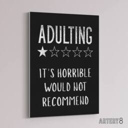 "Artery8 Adulting One Star Would Not Recommend Funny Canvas Wall Art Print in Black - Size: W24"" x H32""" - thumbnail 2