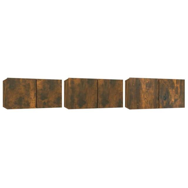 Berkfield Home Hanging TV Cabinets 3 pcs Smoked Oak 60x30x30 cm in Brown - Size: 60 x 30 x 30 cm - image 1