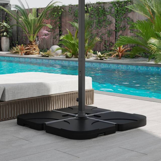 OUTSUNNY Set of 4 Banana Parasol Base Stand Water & Sand Filled Weights in Black - image 1
