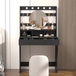 KEEPREAPER Stylish Dressing Table with Lights & Adjustable Lighting Colours in Black - thumbnail 1
