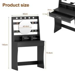 KEEPREAPER Stylish Dressing Table with Lights & Adjustable Lighting Colours in Black - thumbnail 3