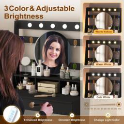 KEEPREAPER Stylish Dressing Table with Lights & Adjustable Lighting Colours in Black - thumbnail 5