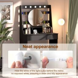 KEEPREAPER Stylish Dressing Table with Lights & Adjustable Lighting Colours in Black - thumbnail 7