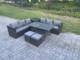 Fimous Outdoor Garden Furniture Set Patio Rattan Rectangular Table Lounge Sofa 8 Seater in Dark Grey - thumbnail 2