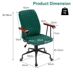 Costway Velvet Leisure Chair Adjustable Swivel Home Office Chair Rolling Computer Chair in Green - thumbnail 2